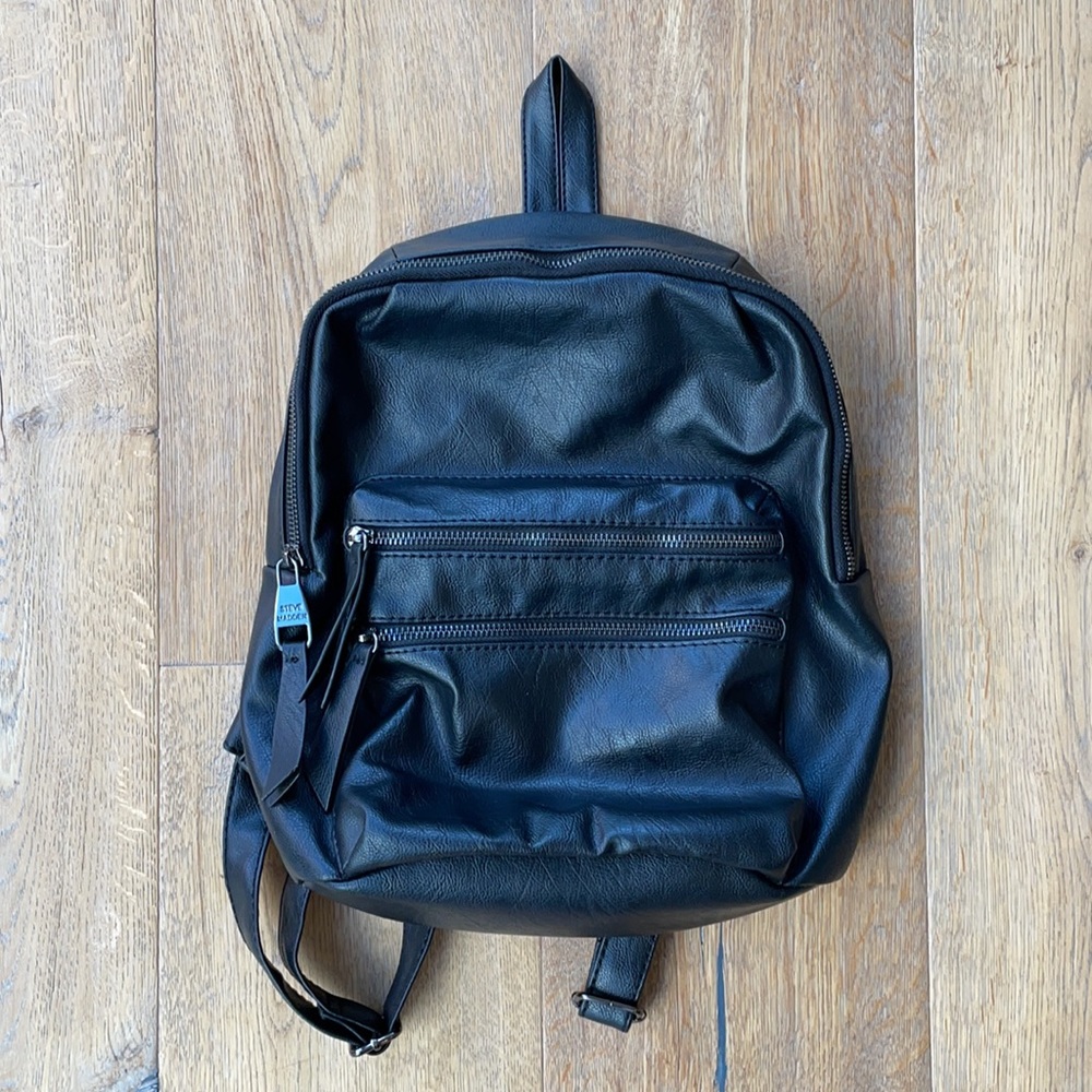 Steve Madden Black Faux Leather Backpack